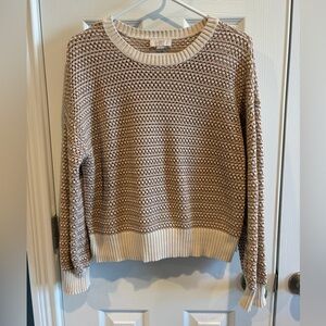 LOFT Open Knit Tan and Cream Sweater
